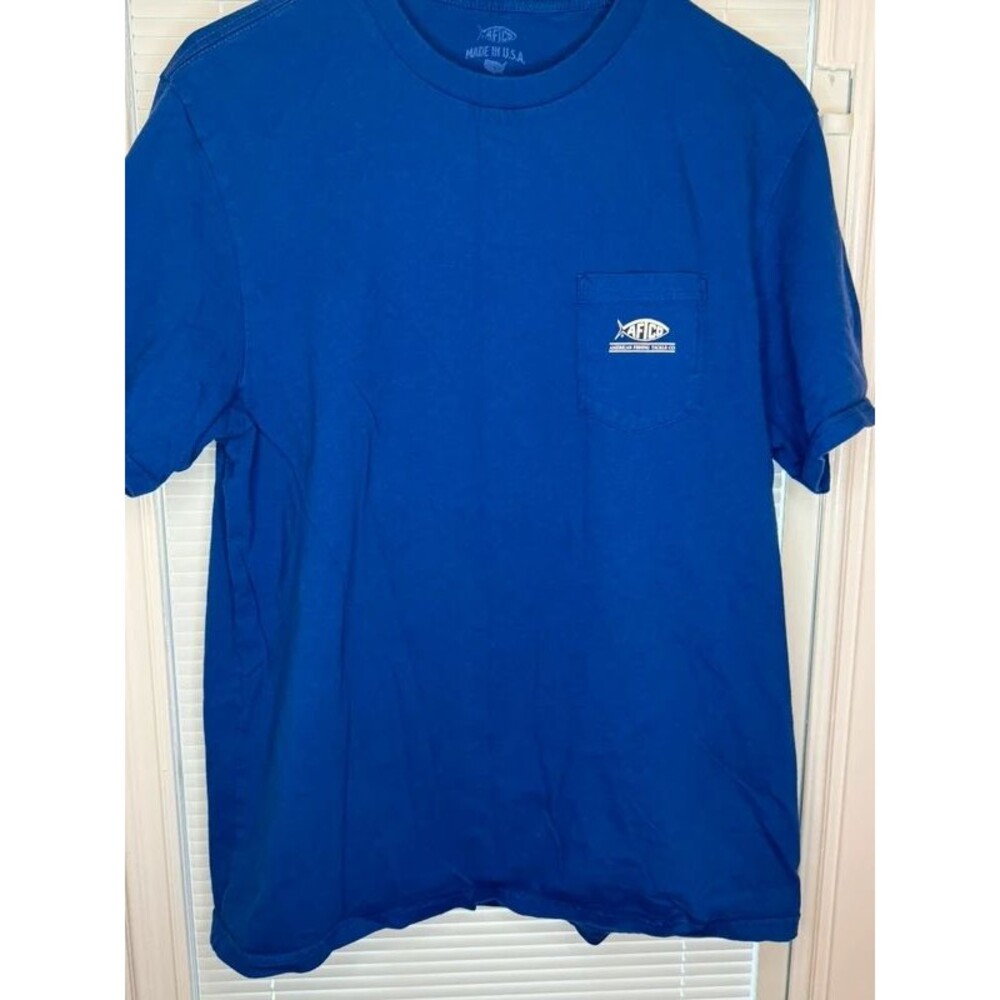 AFTCO Men’s Large Blue Pocket Fishing T-Shirt Made in USA